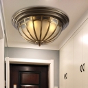 Antique Brass 4 Heads Flushmount Colonialist Frosted Glass Dome Ceiling Mount Light Fixture for Bedroom