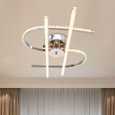 LED Crystal Semi Flush Lighting Modern Chrome Dollar Shaped Bedroom Close to Ceiling Light in Warm/White Light