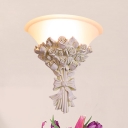 Tapered Sconce Lamp Colonization Opal Glass 1 Bulb Wall Lighting Fixture with Flower for Bedside