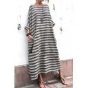 Holiday Trendy Striped Printed Oversized Maxi T-Shirt Dress for Women