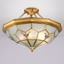 Brass 4/6 Lights Semi-Flush Ceiling Light Colonialism Bubble Glass Faceted Flush Mount Chandelier for Living Room, 19.5