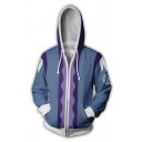 Mens Simple Wave Logo 3D Pattern Long Sleeve Zip Up Blue and Purple Cosplay Hoodie