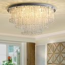 Crystal Strand 3 Tiers Ceiling Light Contemporary 12 Heads Nickel Flush Mount Mount Light
