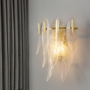 Leaf Ribbed Crystal Sconce Light Fixture Simple Style 2 Lights Gold Flush Mount Wall Sconce