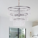 3 Tiers Round Hanging Lamp Metal and Crystal Triple Light Country Style Chandelier Lighting in Matte Black