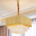 Golden Square Hanging Ceiling Light with Crystal Block Vintage 6/10/12 Lights Chandelier Lamp, 16