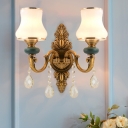 Brass Vase Wall Mount Light Nordic 1/2 Heads White Glass Sconce Light with Crystal Drop