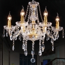 Victorian Style Curvy Armed Crystal Chandelier 6 Heads Golden Drop Pendant Light Fixture