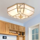 Bowl Bedroom Ceiling Mount Colonialist White Glass 3 Heads Brass Flush Light Fixture