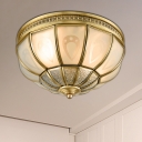 Brass 2/3 Heads Flush Mount Lamp Colonialism Sandblasted Glass Bowl Ceiling Fixture for Bedroom, 12