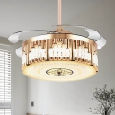 Modernism Drum Metal Ceiling Fan Light LED Semi Flush Mount Lighting in Gold for Living Room
