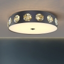 Drum Ceiling Lamp Modern Crystal LED Grey Flush Mount Light for Bedroom, 18