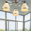 Cone Opal Glass Semi Flush Light Fixture Modern Style 3 Lights Chrome Ceiling Mount for Living Room with Crystal Drop