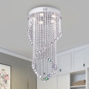 5 Lights Flush Mount Simple Spiral Crystal Flush Ceiling Light Fixture in Nickel for Living Room