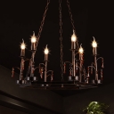 Adjustable Candle Pendant Lamp Country Style 6 Lights Chandelier Lighting in Rust for Dining Room