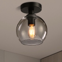 1 Bulb Corridor Semi Flush Mount Light Industrial Style Black Semi Mount Lighting with Global Clear Glass Shade