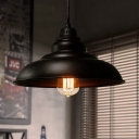 Industrial Style Saucer Hanging Ceiling Light Iron 1 Head Dining Room Pendant Lighting in Black