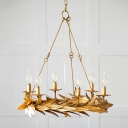 Gold Candle Style Ceiling Chandelier Classical Metal 6 Lights Living Room Pendant Lighting