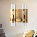 2 Heads Clear Glass Wall Sconce Modernist Symmetrical Tube Wall Light Fixture with Black/Brass Arm