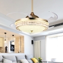 Dome Semi Flush Light with Fan Modernity Acrylic Gold Finish LED Downrod Ceiling Fan with 8 Clear Blade