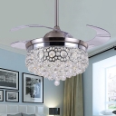 Crystal Ball Cascade Semi Flush Light Fixture Modern LED Silver Ceiling Fan Lamp for Living Room, Wall/Remote Control/Frequency Conversion