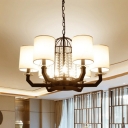 Cylinder Crystal Ceiling Chandelier Modern 9/12 Lights White Pendant Lamp for Dining Room with Fabric Shade