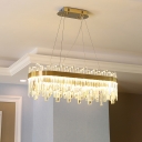 Oval Chandelier Light Fixture Postmodern Crystal Block Gold LED Hanging Ceiling Light