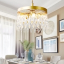 Circle Chandelier Pendant Light with Crystal Teardrop Shade Contemporary 5 Lights Pendant Light Fixture in Brass