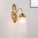 Curved Corridor Wall Lamp Metal 1/2-Light Modernist Golden Sconce Light Fixture with Clear Crystal Tubular Draping