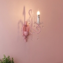 Pink 1/2 Lights Wall Mount Lamp Modern Style Crystal Candle Sconce Light Fixture for Bedroom