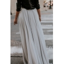 Formal Pretty Ladies' High Waist Pleated Maxi A-Line Skirt in Silver