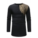 African Fashion Printed Long Sleeve Crewneck Casual Tunic T-Shirt for Men