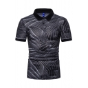 Mens New Trendy Geometric Print Short Sleeve Lapel Collar Slim Fit Polo Shirt