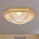 Brass 3 Lights Flush Mount Fixture Colonialism Frosted White Opal Glass Bowl Ceiling Mounted Light for Bedroom