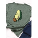 Womens Cute Avocado Drinks Pattern Rolled Up Short Sleeve Casual T-Shirt