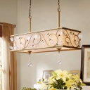 Cuboid Flax Island Pendant Vintage 8-Light Ceiling Lamp in Gold with Crystal Accent