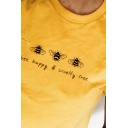 Trendy Letter BEE HAPPY & CRUELTY FREE Printed Short Sleeve Yellow Graphic T-Shirt