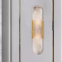 Linear Marble Wall Sconce Colonial 2 Bulbs Dining Room Flush Mount Wall Light in Gold/Black