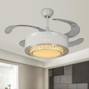 White Drum Ceiling Fan Modernism LED Acrylic Shade Semi Mount Lighting for Living Room, Wall/Remote Control/Frequency Conversion