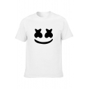 Smile Face Printed Basic Short Sleeve Cotton T-Shirt