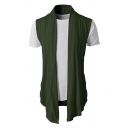 Mens Simple Plain Sleeveless Open Front Draped Casual Knitted Cardigan Vest