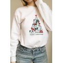Funny Dogs Letter MERRY WOOFMAS Printed Long Sleeve Chic Pullover Sweatshirt