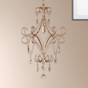 Curvy Armed Ceiling Suspension Lamp French Style Metal 1-Light Golden Hanging Ceiling Pendant with Crystal Draping