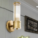 Cylinder Crystal Sconce Light Modern 1/2 Bulbs Living Room Wall Lighting Fixture in Gold