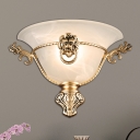 Colony Bell Sconce Milky Glass 1 Bulb Wall Mounted Light Fixture with Copper/Brass Metal Lion