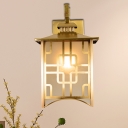 1 Bulb Living Room Sconce Lamp Colonialist Gold Wall Lighting Fixture with Armed Opal Glass Shade