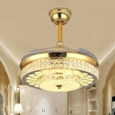 Crystal Circle Semi Flush Light Fixture Modern LED Gold/Silver Ceiling Fan Lamp for Living Room, Wall/Remote Control/Frequency Conversion