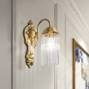 Postmodern Cylinder Wall Light K9 Strip Crystal 2 Lights Hallway Sconce Light with Gold Metal Backplate