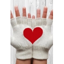 New Fashion Red Heart Printed Outdoor Knitted Fingerless Gloves