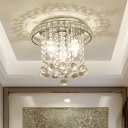 Round Ceiling Lighting with Crystal Accents Contemporary 3 Bulbs Living Room Ceiling Mounted Light in Chrome Finish